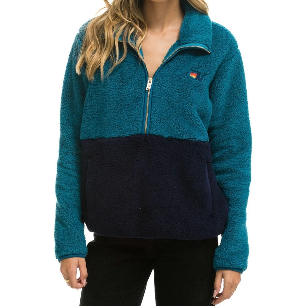 Aviator Nation Blue Teddy Jacket Plush Cozy Style
